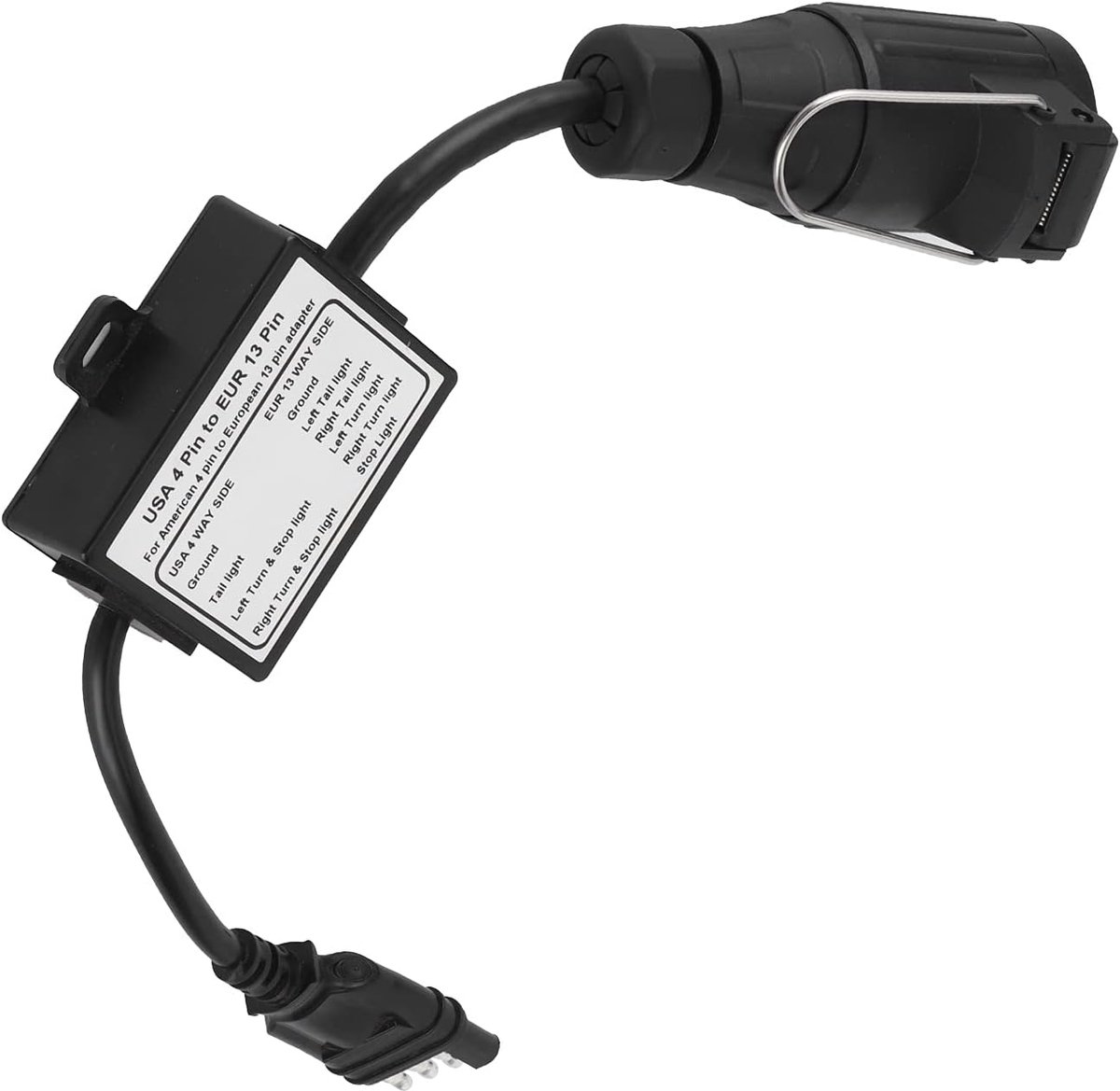 Adapter voor aanhangwagenbekabeling - US 4-polige stekker naar EU 13-polige connector - Met stofkap - ShopVlot