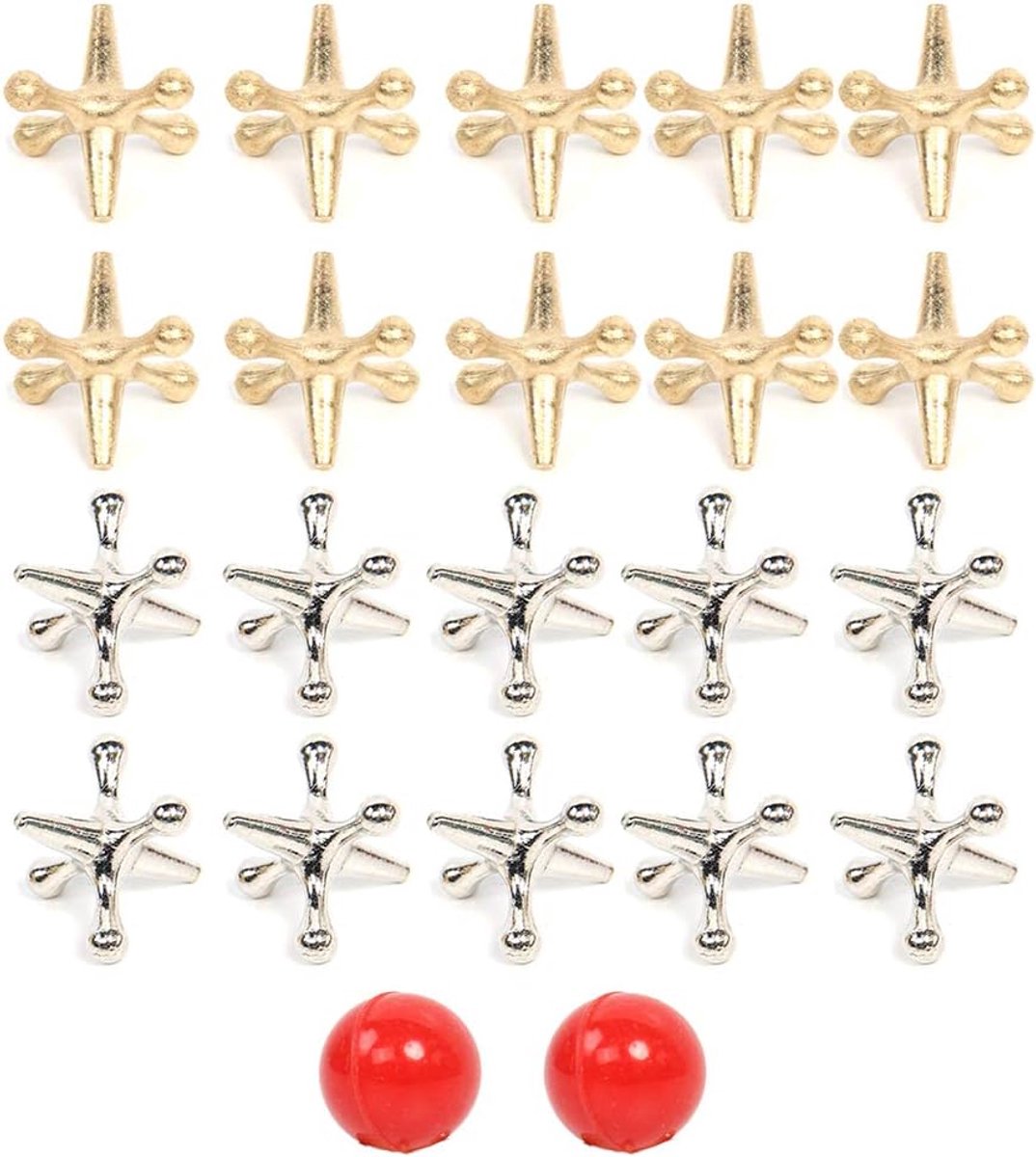 Retro metalen jacks en bal spel - klassiek feestje voor kinderen en volwassenen - goud, zilver - ShopVlot