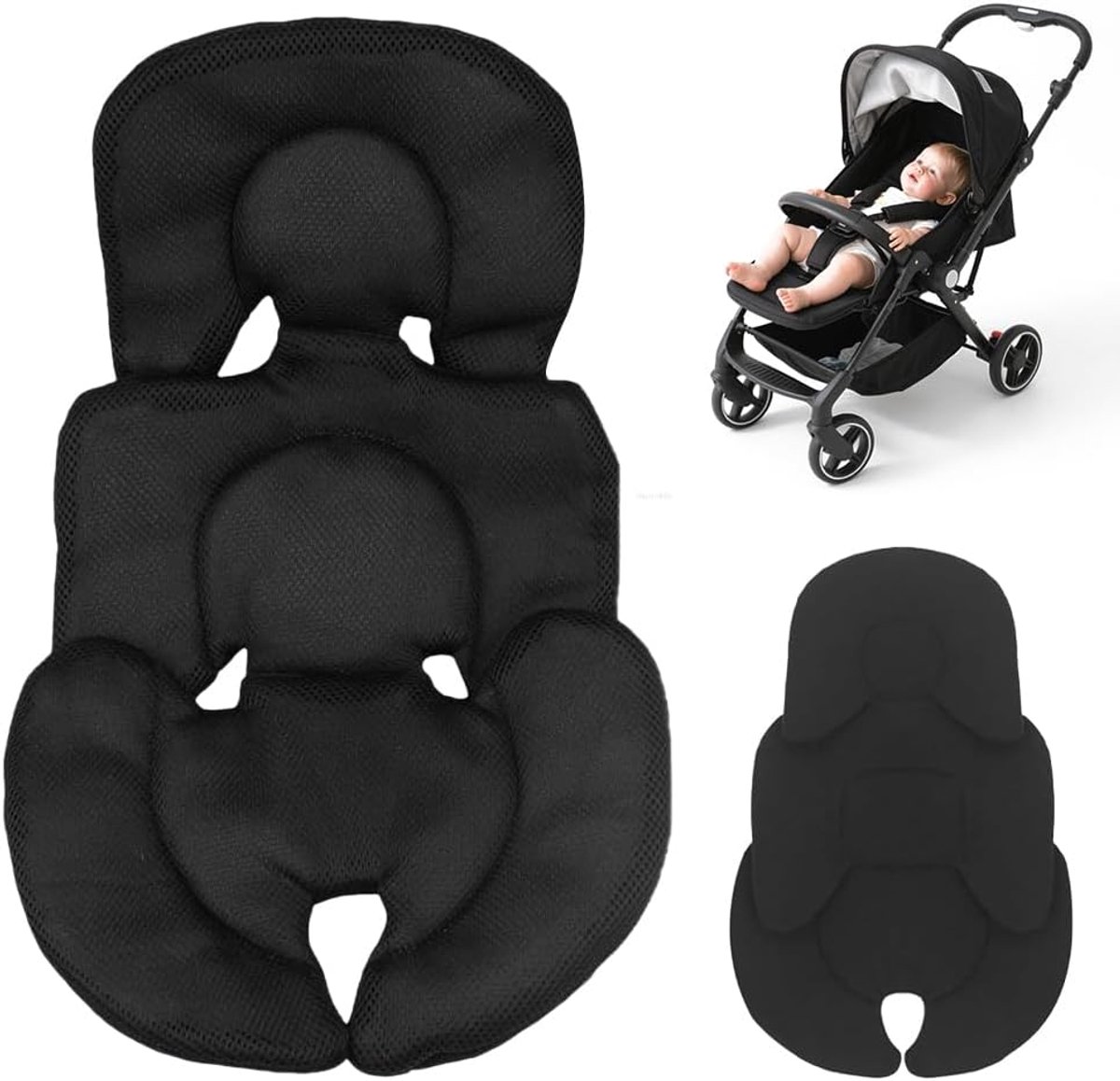 Kinderwagenkussen, autostoelverkleiner voor baby's, 3D mesh stof zitverkleiner, comfortabel en ademend voor kinderwagen, autostoel, kinderstoel, zwart
