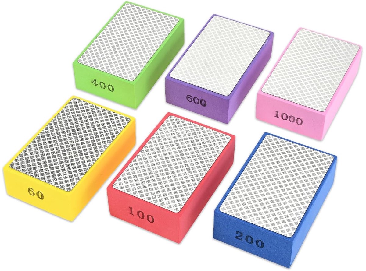 Schuurpads set van 6 - Diamant 60#, 100#, 200#, 400#, 600#, 1000# - Voor glas, steen, keramiek en metaal - ShopVlot