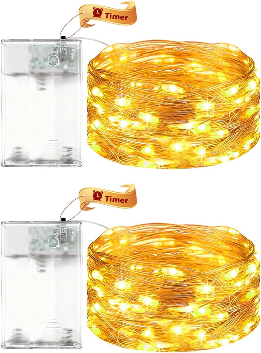 VIKY Pack of 2 LED Battery Powered Fairy Lights with Timer 12 m 120 LED Micro Copper Wire Indoor Battery Operated - ShopVlot