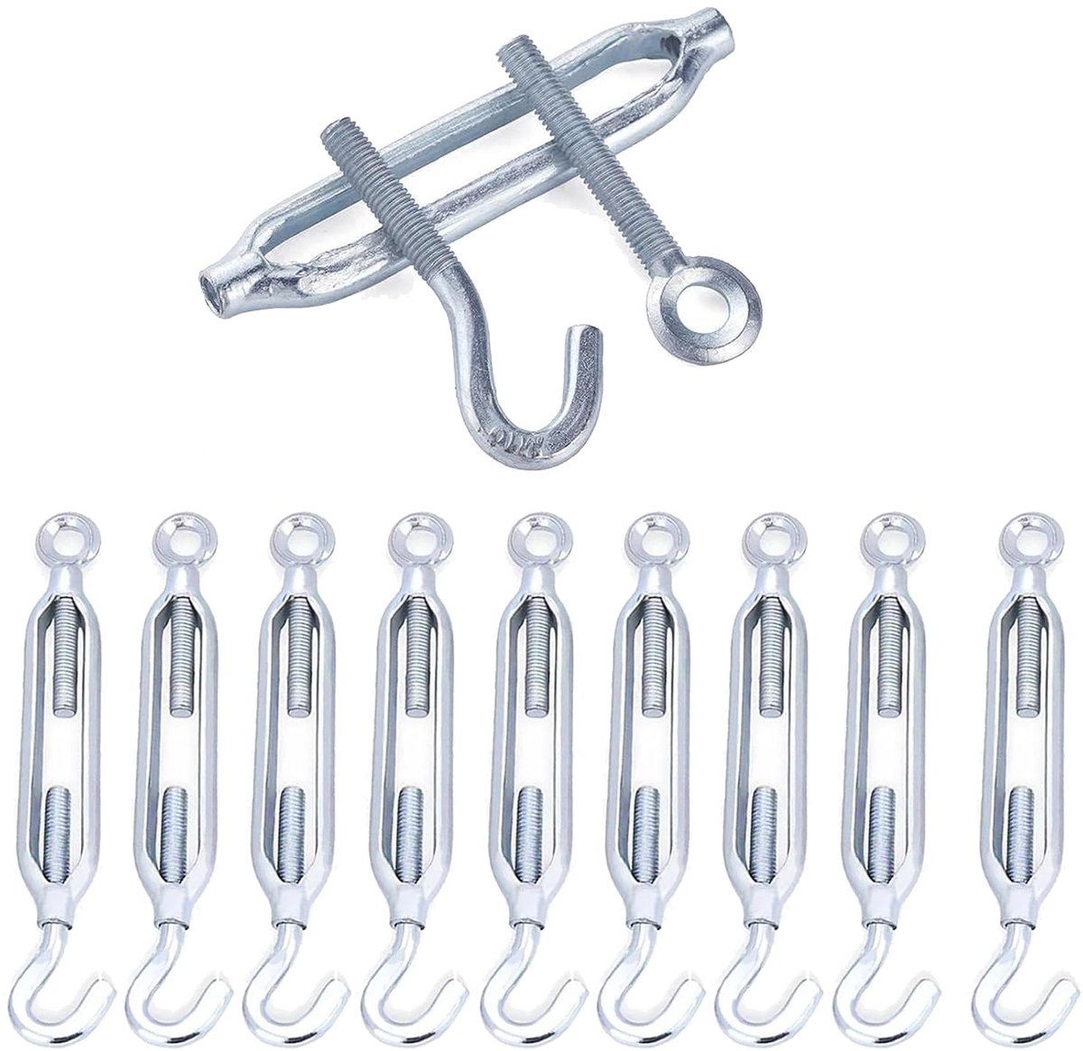 Pack of 10 M6 Turnbuckles, Cable Tensioner, Stainless Steel 304, Adjustable Tension Locks with Hook and Eye Wire - ShopVlot