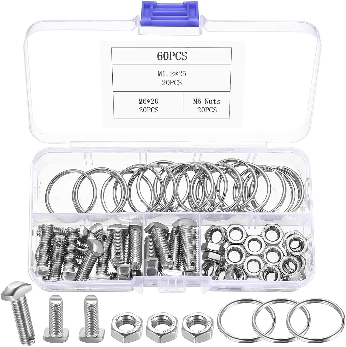 20 hammer head screws M6 x 20mm & 20 nuts & 20 stainless steel washers, stainless steel hammer head screws, nut set - ShopVlot
