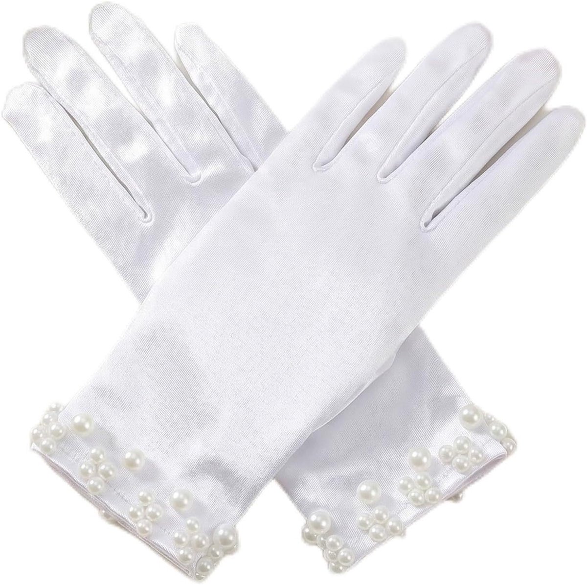 Korte satijnen handschoenen voor dames, elegante bruidshandschoenen, witte parelhandschoenen, kanten handschoenen voor - ShopVlot