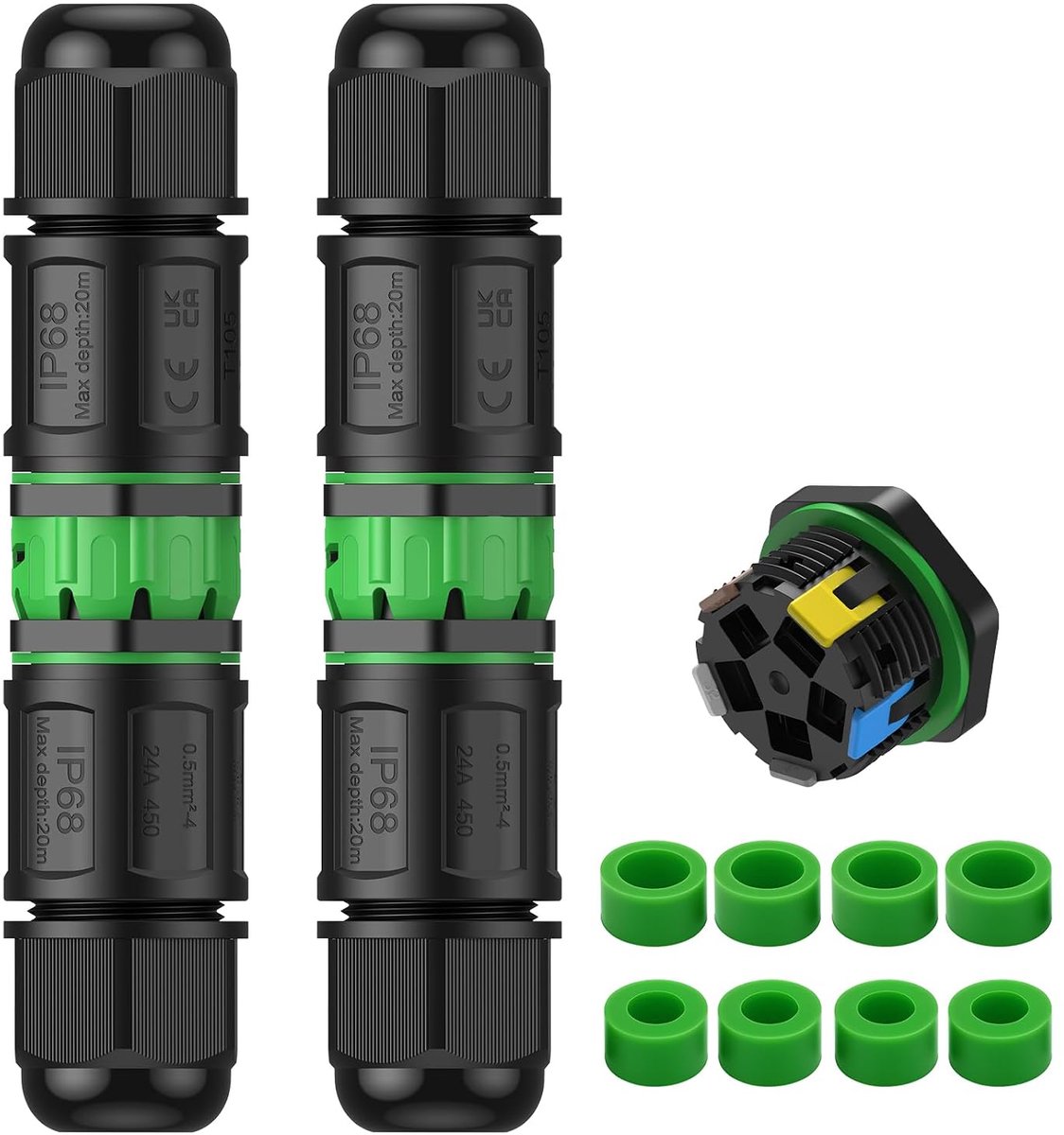EYPINS IP68 kabelconnector 5-polig, 1 ingang 1 uitgang, 2-delige set - ShopVlot
