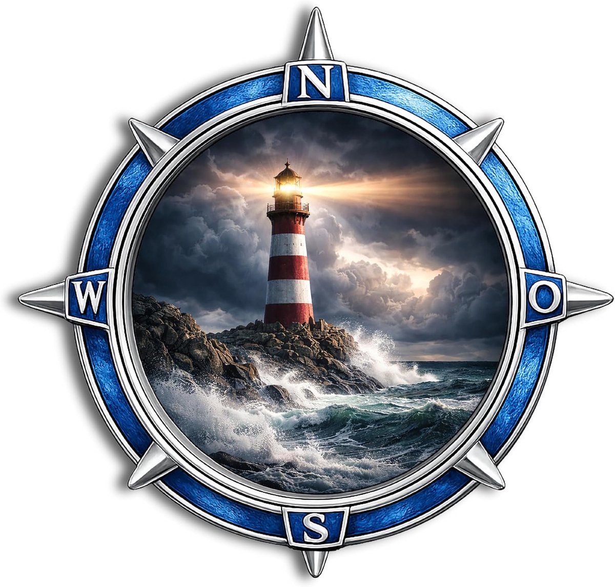 DARO Design Kusten wandafbeelding rond Ø 20 cm - Noordzee motief met vuurtoren en zee - ShopVlot