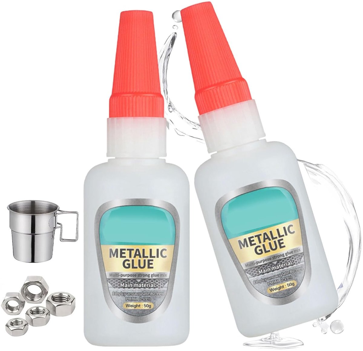 Secondelijm extra sterk voor metaal, 2 stuks, 50 g, metalen lijm, waterdicht, voor roestvrij staal, aluminiumlegering - ShopVlot