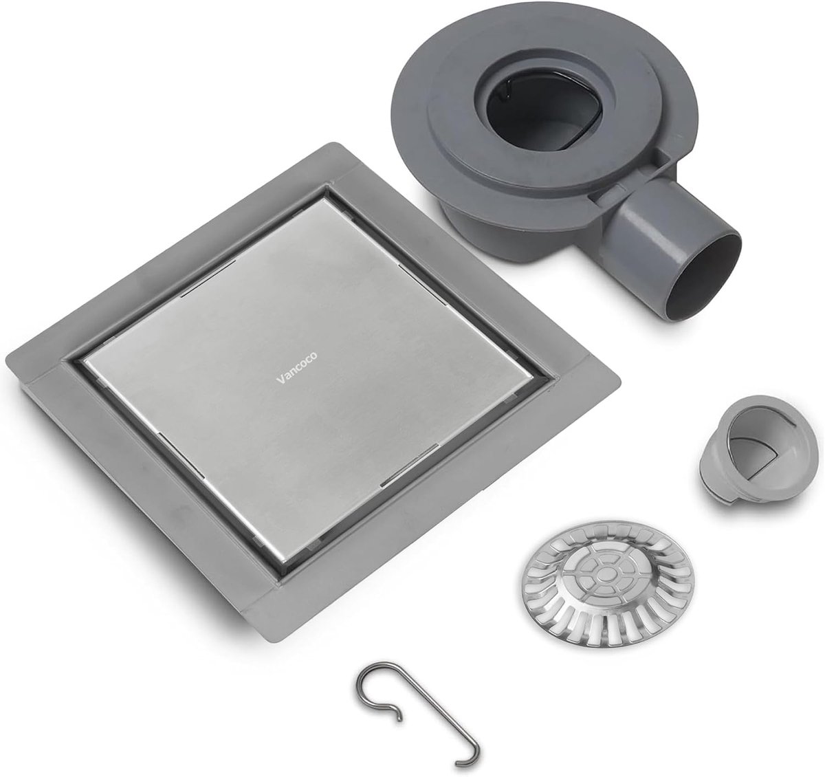 VANCOCO Stainless steel bottom drain, 150 × 150 mm, 2-in-1 tiled with sealing ring - ShopVlot
