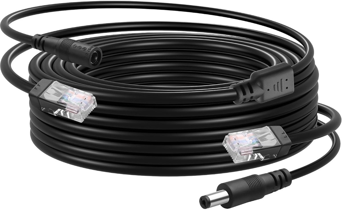 CERRXIAN 32ft Ethernet RJ45 and DC Cable, POE CAT5 Ethernet with Power Supply, Cat 5 RJ45 + 5.5 x 2.1mm DC Camera - ShopVlot