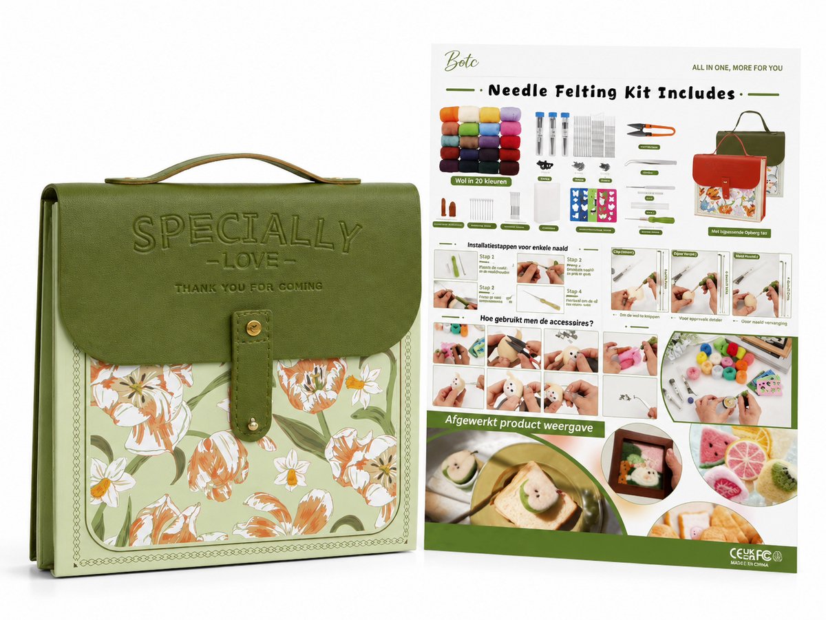 BOTC Naaldvilten - Starterset - Incl. Tools en doos - Needle felting - Pakket - Gekaarde wol - Viltnaalden - Groente — afbeelding 4