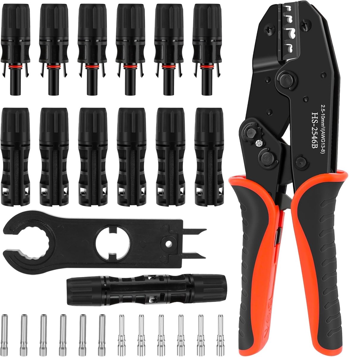 Solar Crimping Pliers Set for 10mm² Solar Panel PV Cable, with 6 Pairs Male/Female Solar Panel Cable Plug Adapter + 1 - ShopVlot