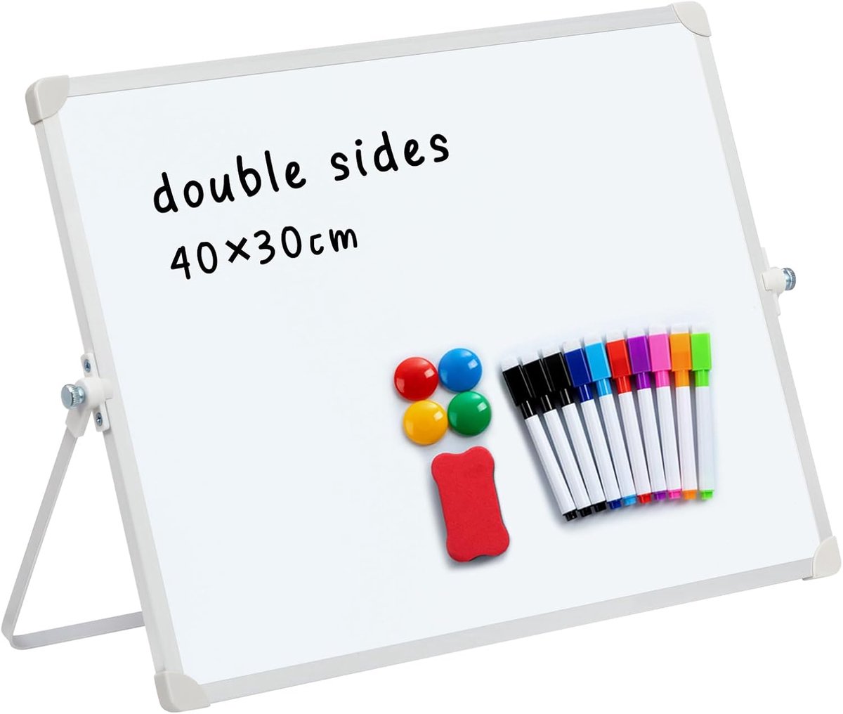 DOEWORKS Magnetic Whiteboard, 40 x 30 cm, Double-Sided, Dry Washable for Home, School, Office, Aluminium Alloy Frame - ShopVlot