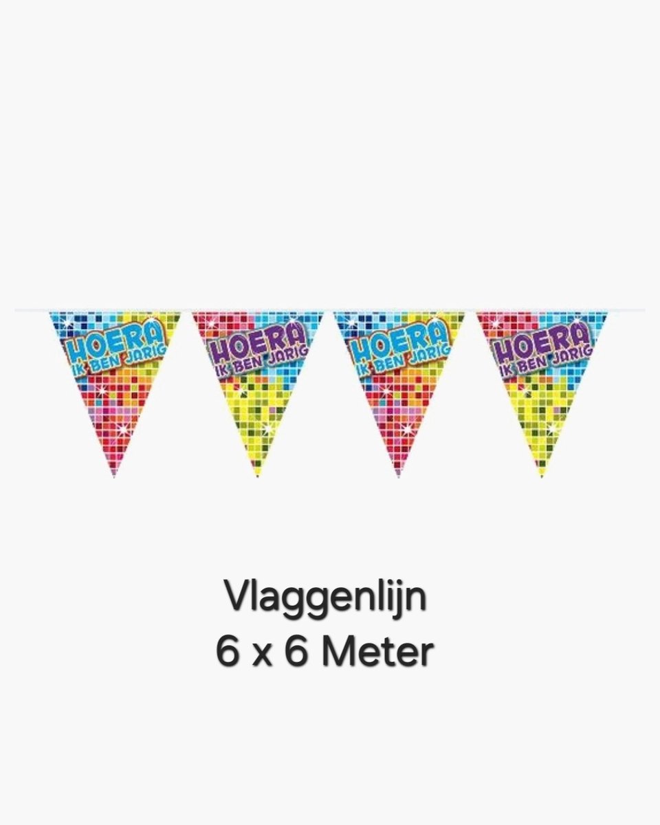 6x Vlaggenlijn Hoera ik ben Jarig - 6 meter - Folat - Blocks - Totaal 36 meter.