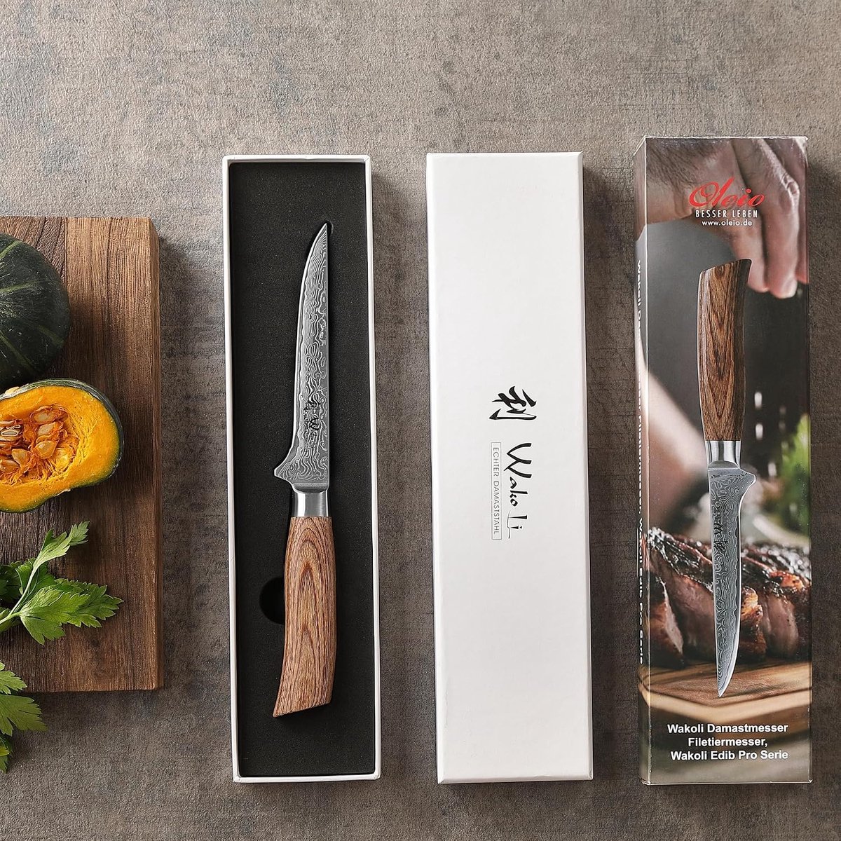 WAKOLI Edib Pro Damask Boning Knife, 14.5 cm Blade Made of 67-Layer Damask Steel with VG10 Core and Pakka Wood Handle - ShopVlot