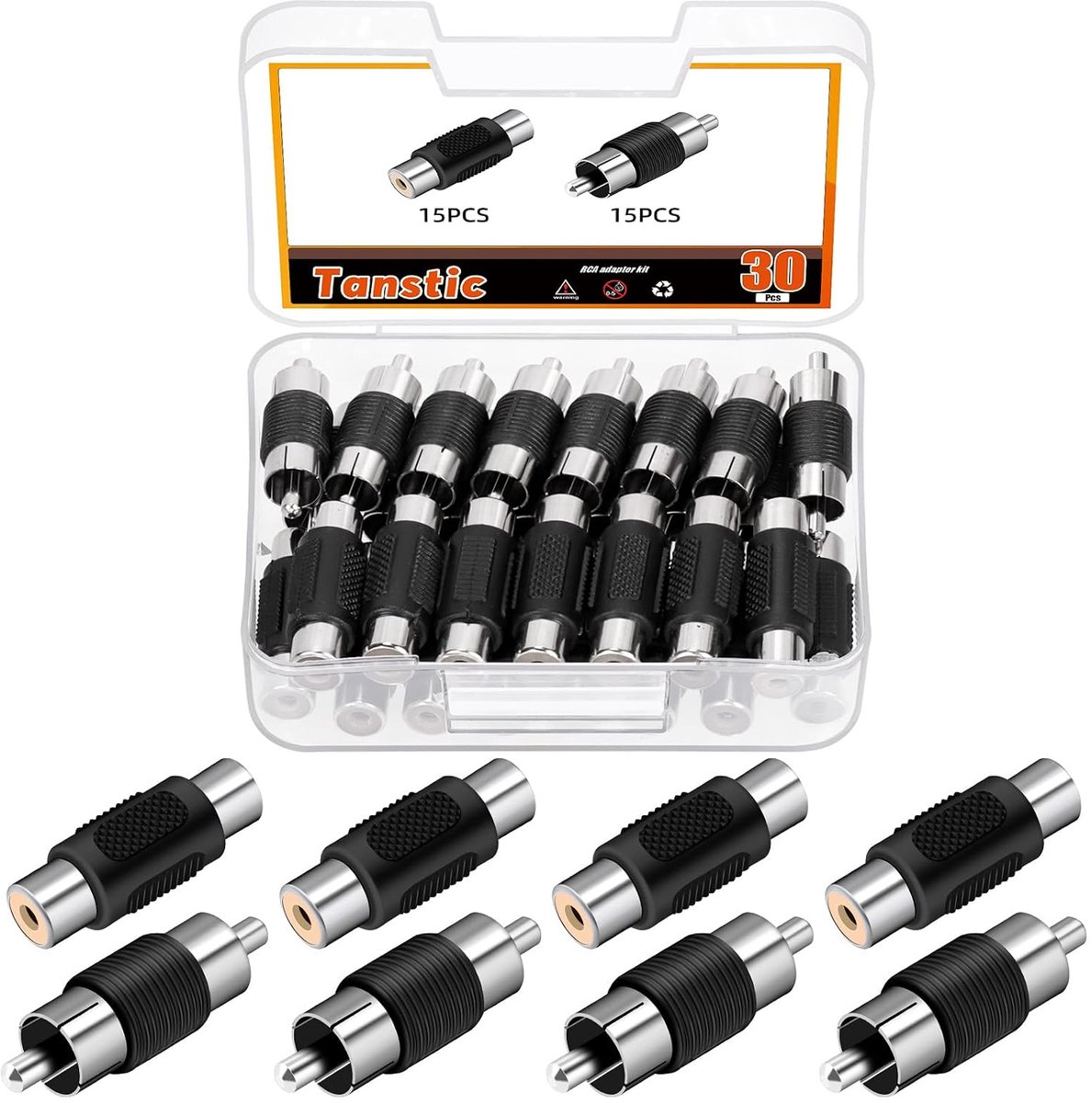 Tanstic 30pcs Nickel Plated RCA Plug to Male Coupling Adapter, Audio Video Adapter for Phone, Speaker, RCA Cable - ShopVlot