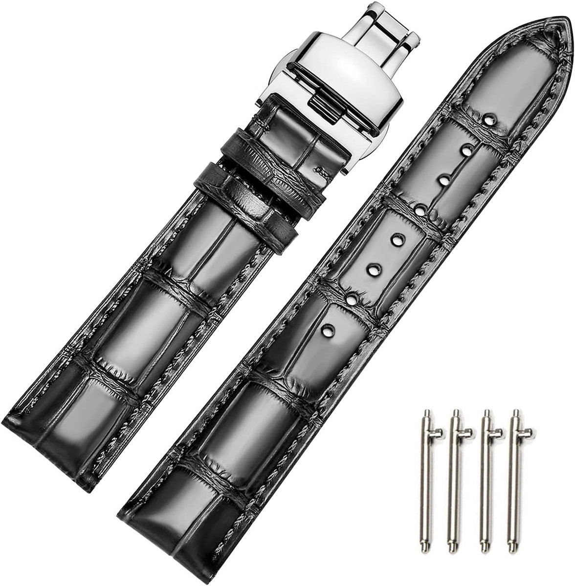 Horlogebandje van gepolijst leer, snelsluiting, met vouwsluiting, 18 mm, 19 mm, 20 mm, 21 mm, 22 mm, 23 mm, 24 mm - ShopVlot