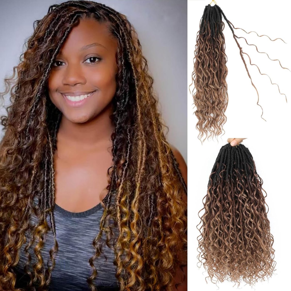 Goddess Locs Crochet Hair 18 in, 7 Packs, Bohemian Goddess Faux Locs Crochet Hair Pre-draped Boho Soft Locs Synthetic - ShopVlot