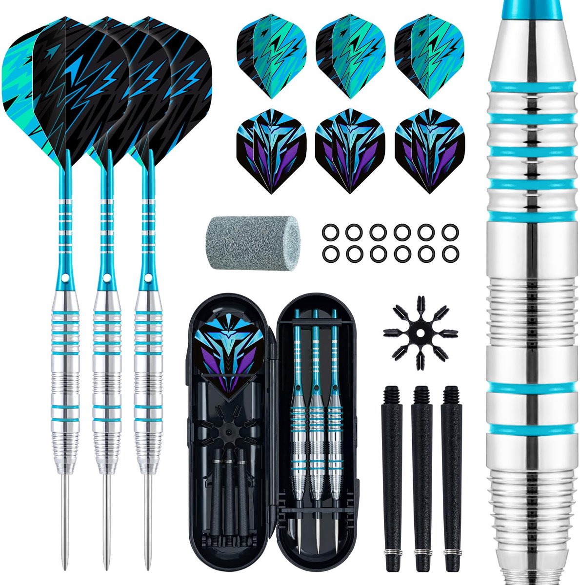 XAWU 3-Pack 24g stalen tip dartpijlen met 6 flights, 3 aluminium schachten, puntenslijper en dartkoffer, ideaal voor - ShopVlot