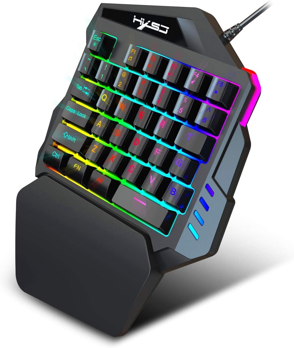 One Hand Mechanical Feel Gaming Keyboard, Rainbow Backlight, Multimedia Function Key, Portable Mini Gaming Keyboard - ShopVlot