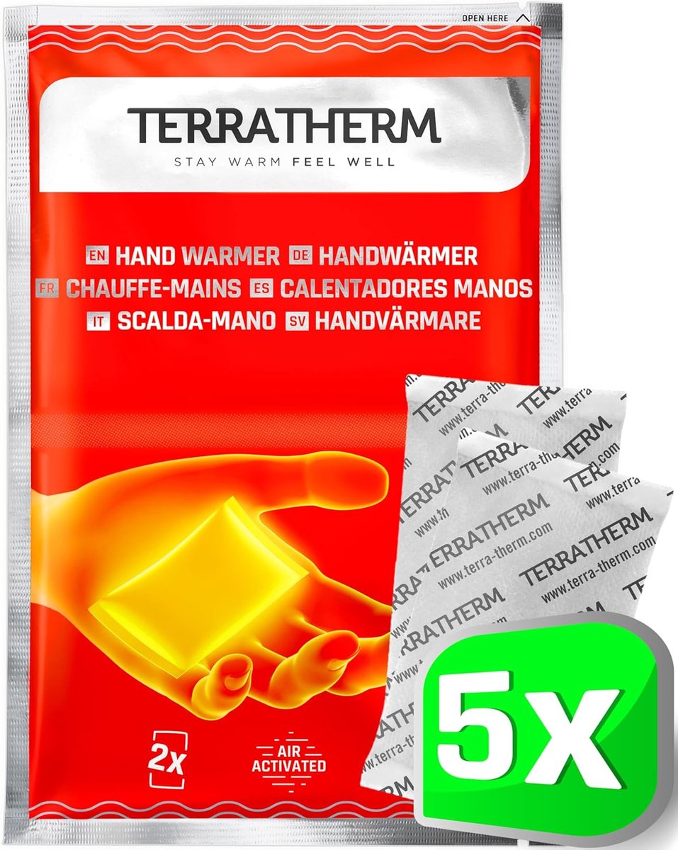 TerraTherm Handenwarmers - luchtgeactiveerd - 12 uur warme handen - 5, 10 of 30 paar - warmtepads handen - 5 paar - ShopVlot