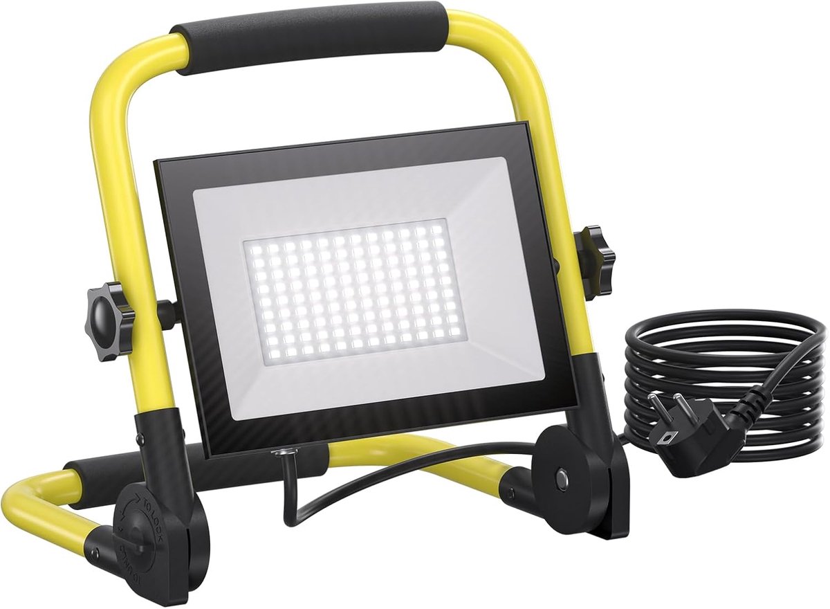 Led-bouwspot, 50 W, 5000 lm, werklamp met statief en 3 m kabel, IP66 waterdichte bouwspot led met EU-stekker, 6500 K - ShopVlot