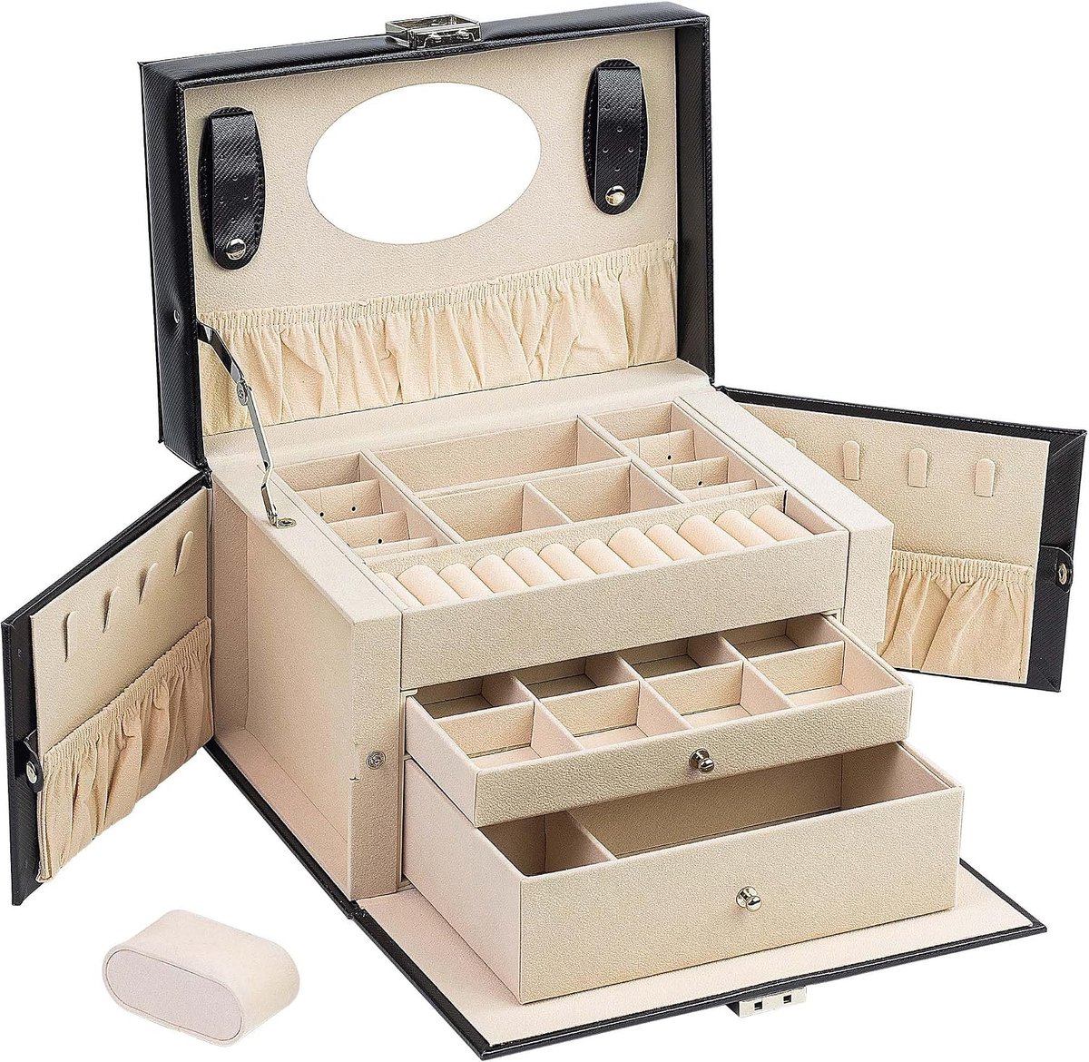 AdelDream Jewellery Box, Jewellery Box with 2 Drawers, Lockable Jewellery Organiser with Mirror, PU Leather, Jewellery - ShopVlot