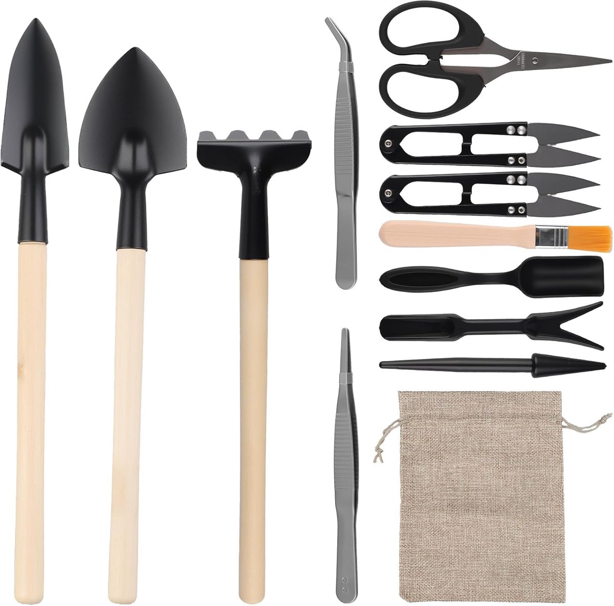 Thijox - Bonsai-gereedschapsset 13-delig met praktische tas, perfect voor tuinliefhebbers, bonsai-kwekers en hobbyisten, inclusief snoeischaren, schar