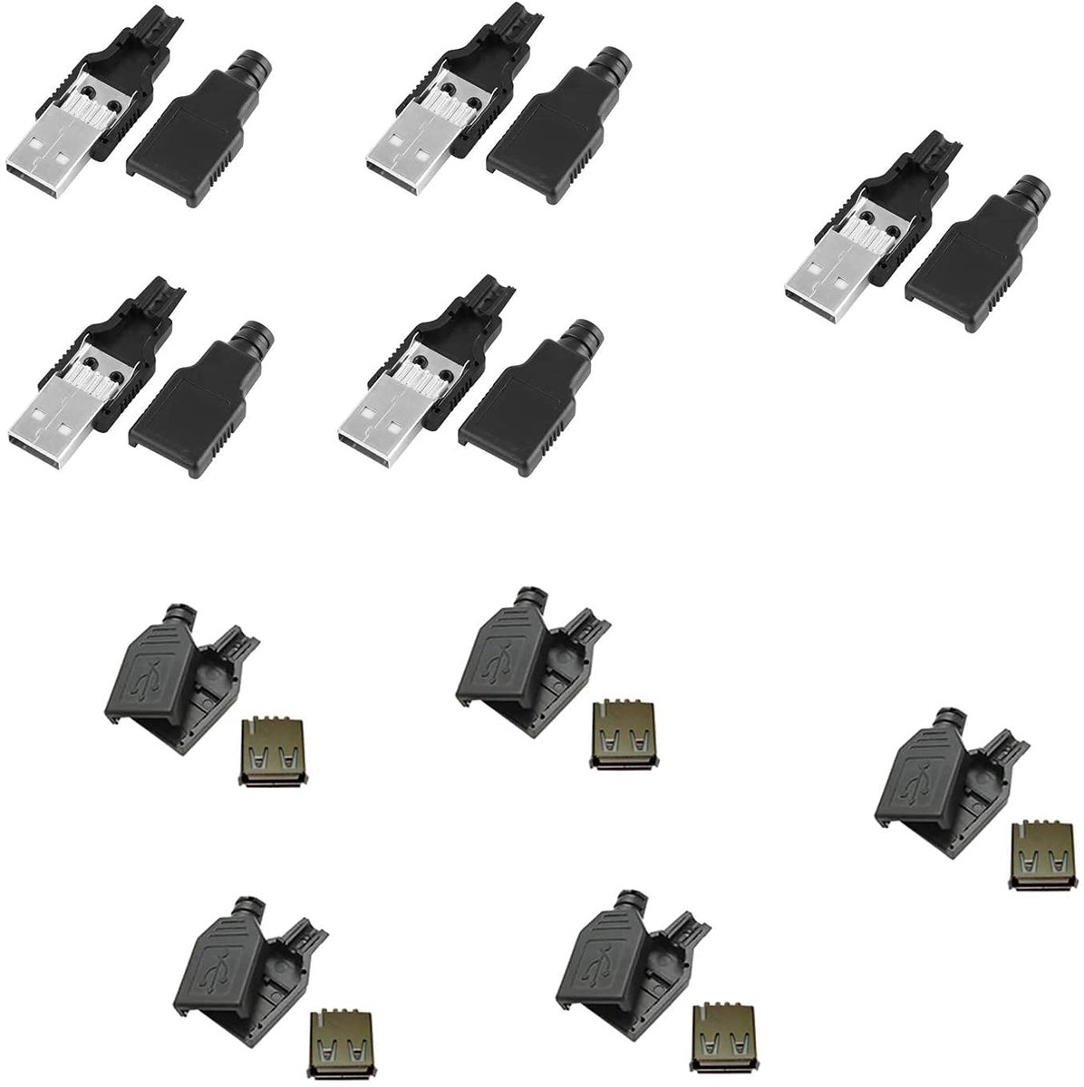 10 x USB-stekker mannelijk en vrouwelijk (5 stekkers en 5 aansluitingen) 2.0 type A 4 pin voor kabel met kunststof - ShopVlot