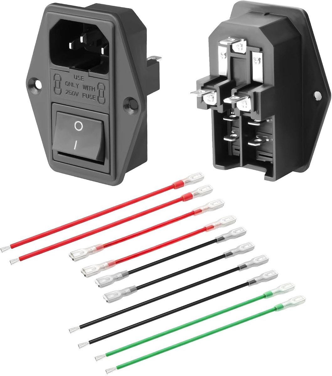 IEC C14-stekker met schakelaar en schroefgaten, kabel met zekering en grafietkabel, 2 stuks - ShopVlot