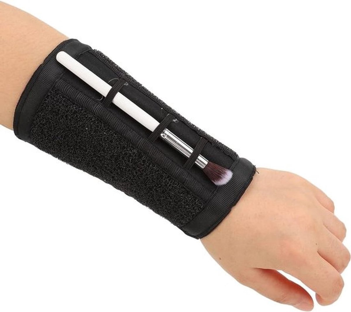 Professionele armband voor make-upborstelreiniging - Nylon - Zwart - Stretchbaar - Handig accessoire