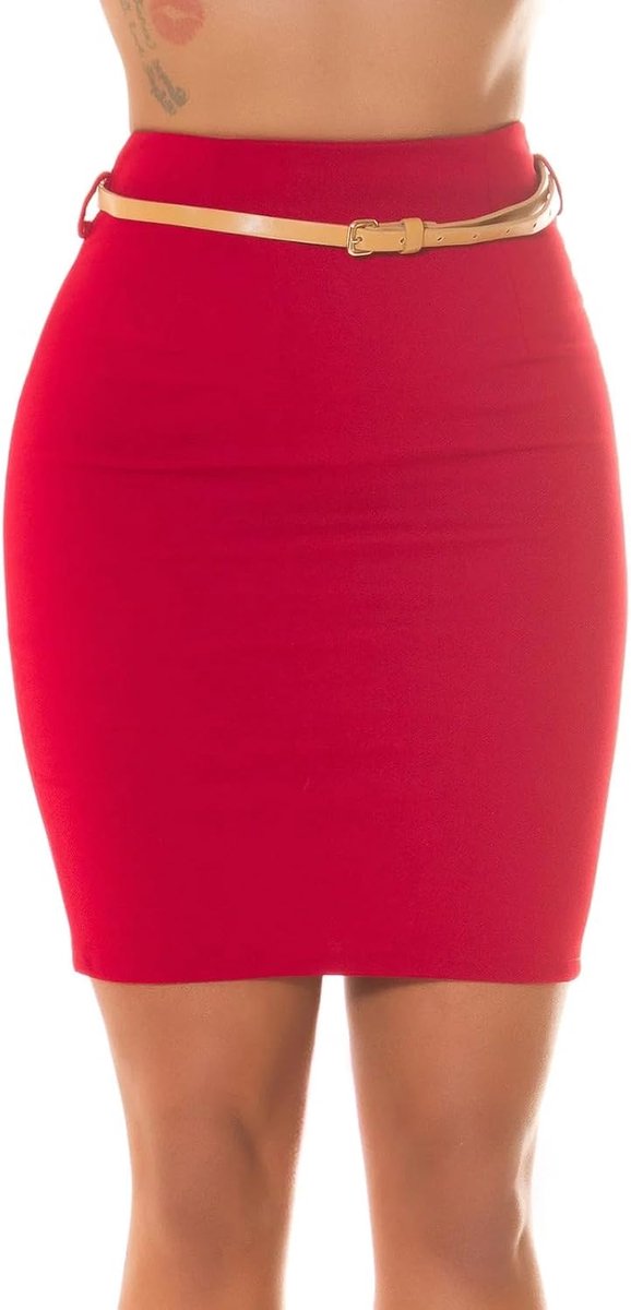 krautwear Women's Sexy Waist Pencil Mini Skirt with Zip and Belt Slim Fit Zip Slit - ShopVlot