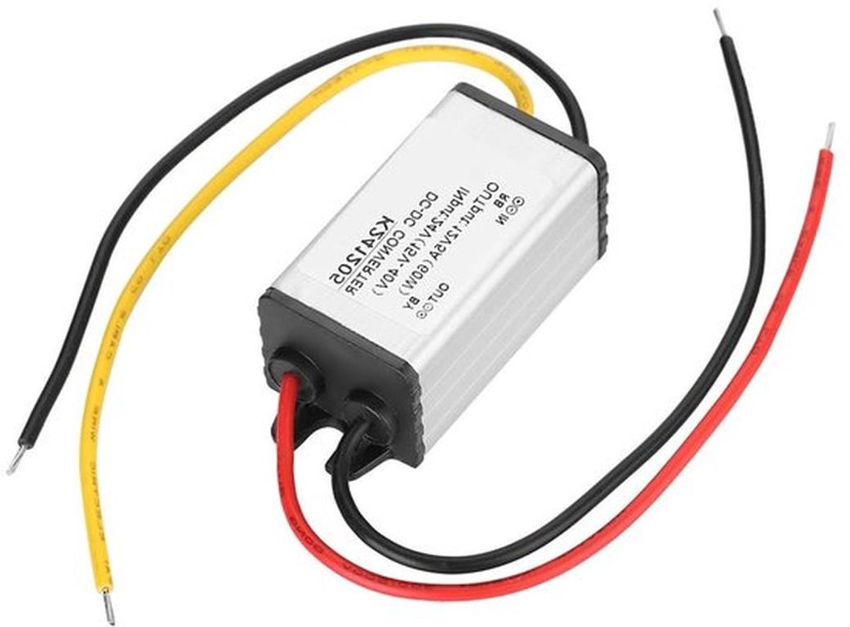 24V naar 12V Spanningsomzetter, 5A 60W Voltage Regulator voor Auto, Vrachtwagen, Boot en Zonne-energie Systemen