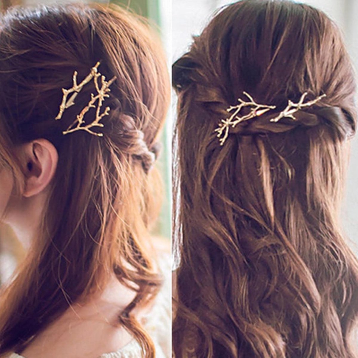 Haarclip gewei goud - vintage stijl - blad en takken - charmante haaraccessoire - ShopVlot