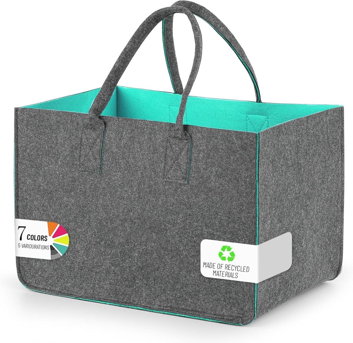 Boodschappenmand - Grijs - 40 x 27 x 27 cm - Vilten Tas met Tweekleurig Handvat - Voor Boodschappen en Outdoor Activiteiten
