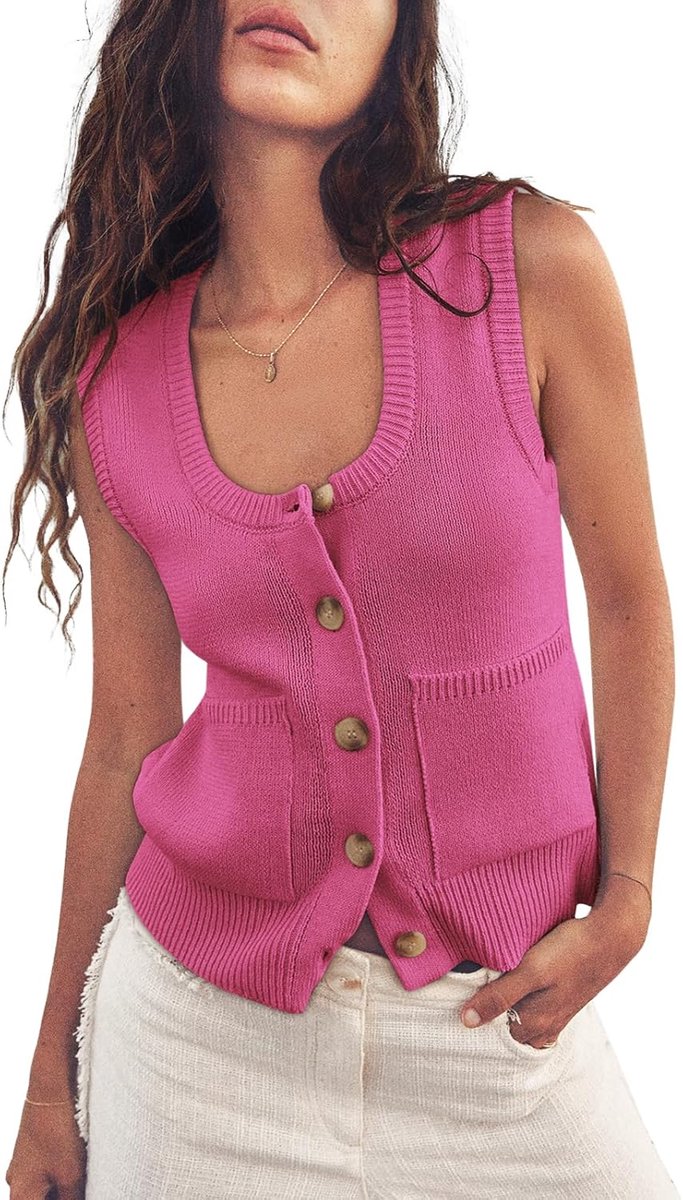 Tanktop dames elegant - gebreide zomertrui - U-hals mouwloos - perfect voor casual outfits - ShopVlot