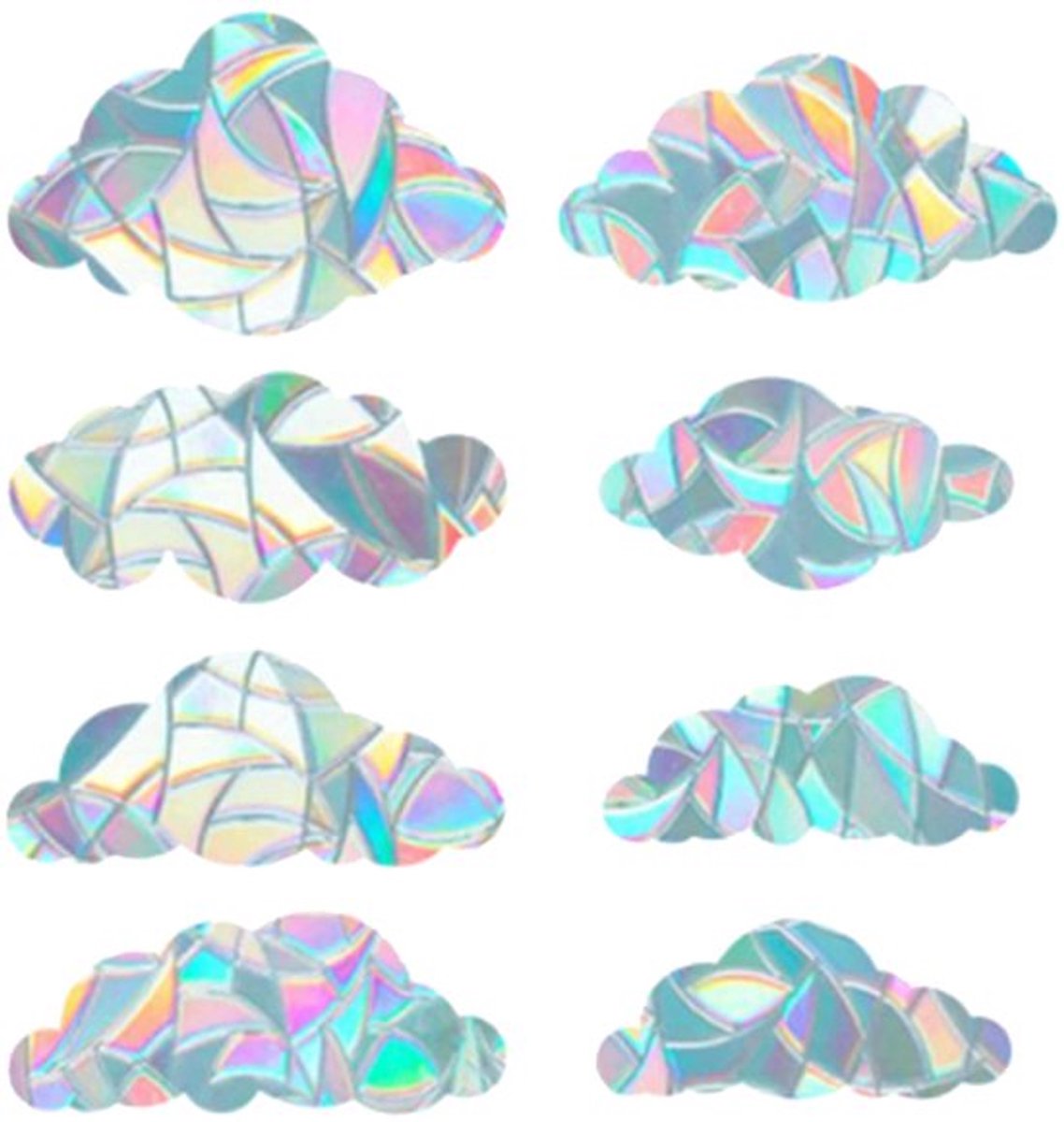 Pak van 8 zelfklevende 3D decoratieve raamstickers in de vorm van regenboogvensters in de vorm van wolken, antibotsingsraamstickers voor deuren en ramen, statisch voor keuken, eetkamer, slaapkamer, 8 stuks