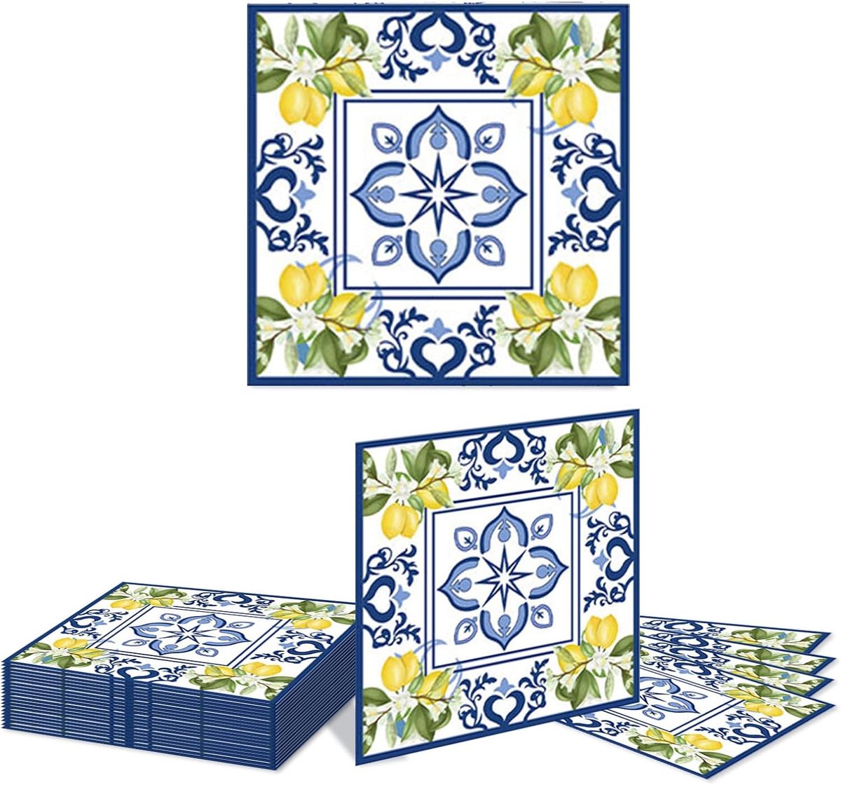 Papieren servetten 20 stuks - citroen design - cyan blauw en geel - ideaal voor feestjes - ShopVlot