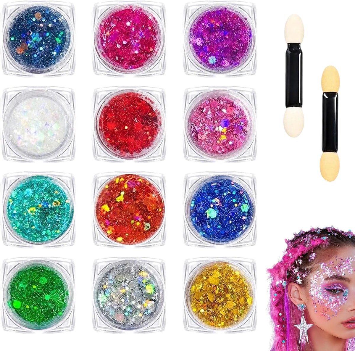 Festivalzubehör gezichtsgel 12 kleuren - glinsterend - waterafstotend - ideaal voor feesten - ShopVlot