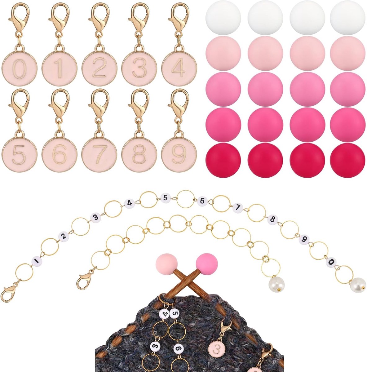 Breigerei set 32-delig - met haakmarkeerders en naaldstoppers - ideaal voor breiprojecten - Pearl Pink - ShopVlot