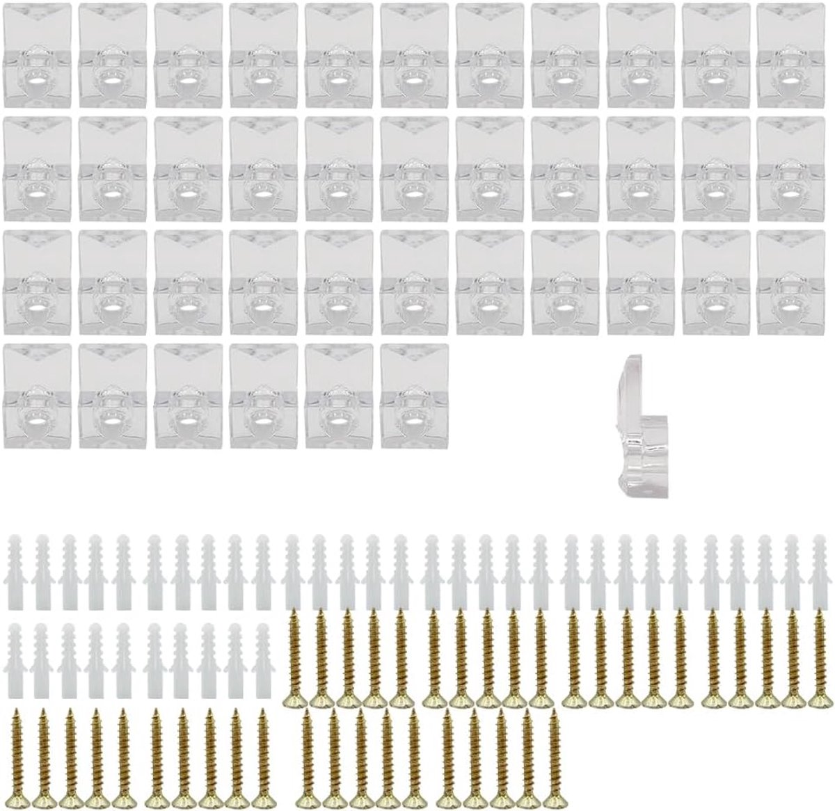 Mirror clips set van 40 - kunststof - voor 4mm dikke glazen deuren en spiegels - eenvoudig te monteren - ShopVlot