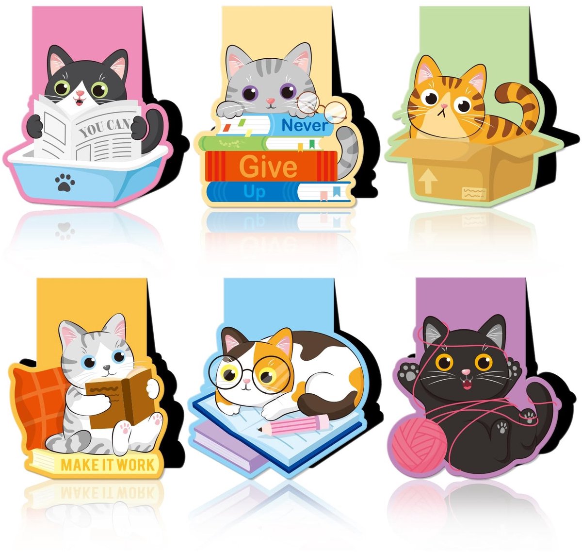 Solidchoice - 6 Stuks Magnetische Boekenleggers met Schattige Katten