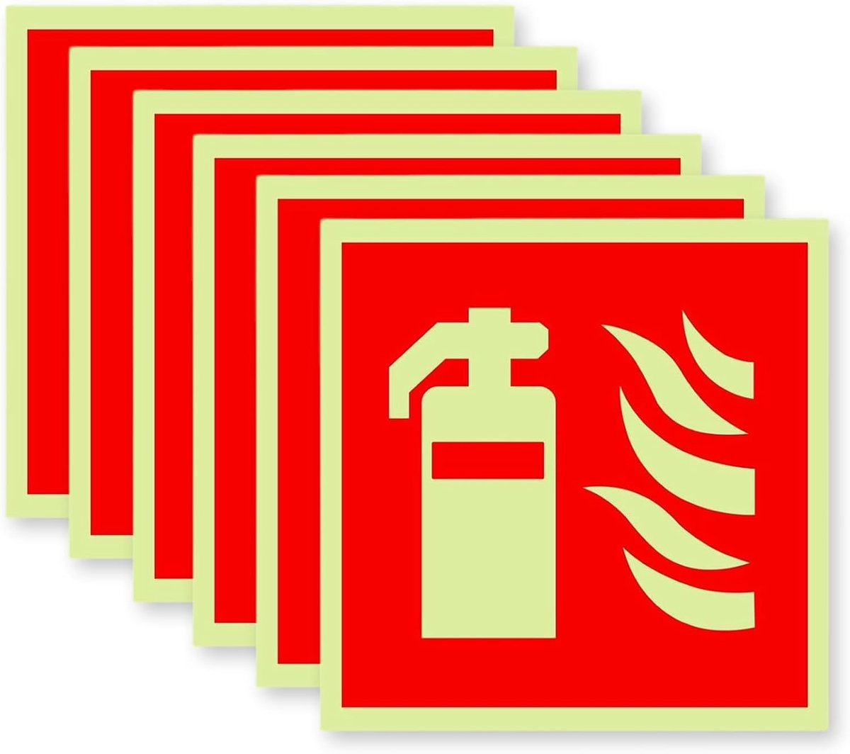 Zelfklevende brandblusser-borden 6 stuks - oplichtend pvc - hoge zichtbaarheid in het donker - eenvoudige installatie - ShopVlot