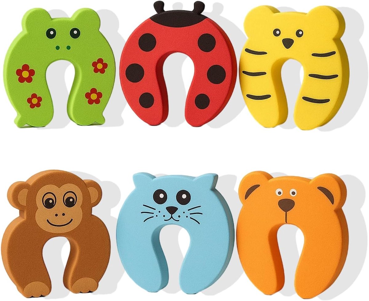 SnelShoppen - 6-delige Baby Deurstopper Set van EVA Schuim, Anti-Squeeze Kinderslot met Schattige Dierenvormen voor Deuren en Vensters