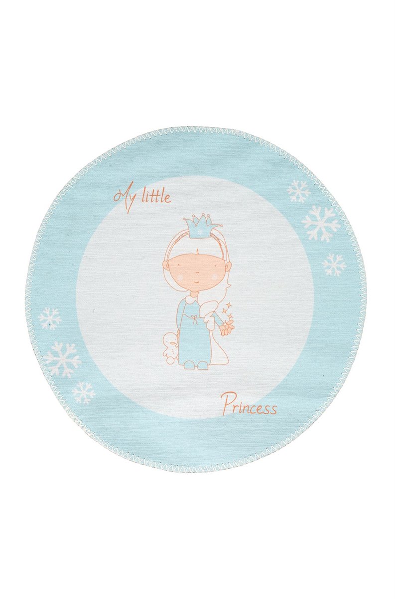 Padiro rond laagpolig vloerkleed Ø 160 cm - mint - met prinses / sneeuwvlok kindermotief - geschikt voor kinderkamer en vloerverwarming - van polyester