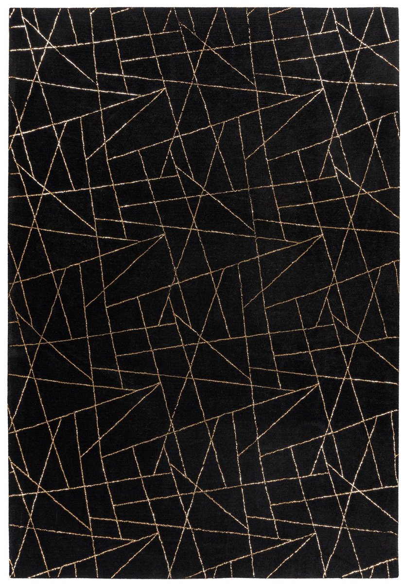 Padiro laagpolig vloerkleed 200 x 290 cm - zwart / goud - modern abstract design - geschikt voor vloerverwarming - van polyester