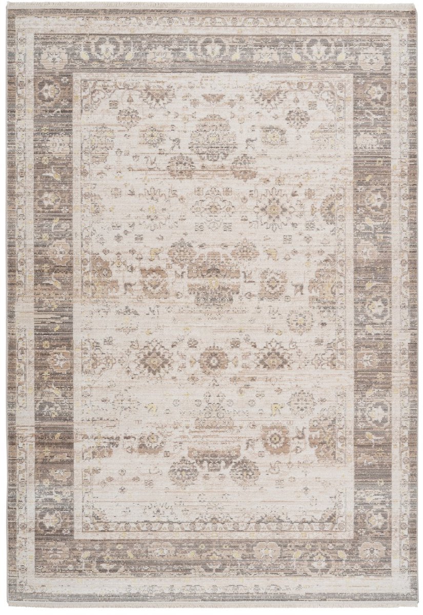 Padiro laagpolig vloerkleed 160x230 cm - beige - vintage oosters design - met franjes - geschikt voor vloerverwarming - van polypropyleen