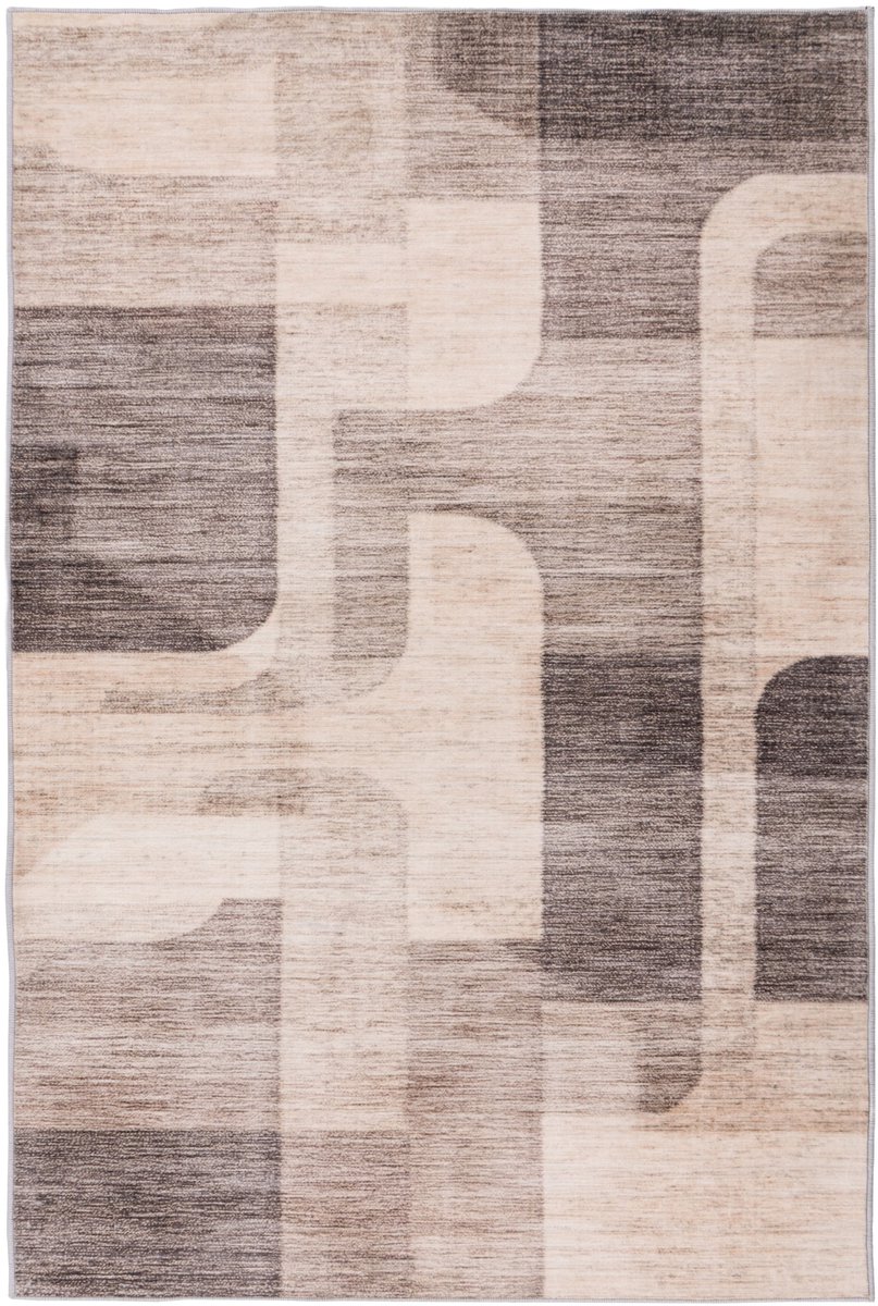 Padiro laagpolig vloerkleed 80 x 150 cm - taupe - modern abstract design - geschikt voor vloerverwarming - van polyester