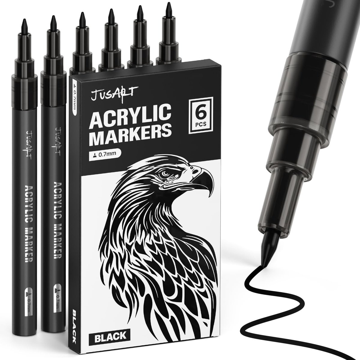 Solidchoice - Set van 6 Zwarte Acryl Verf Markers met Fijne Punt