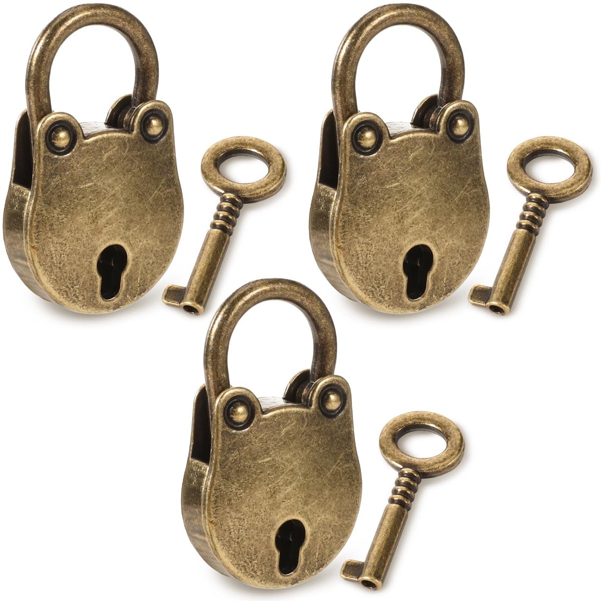 Solidchoice - Set van 3 Antieke Stijl Hangslotjes met Sleutels