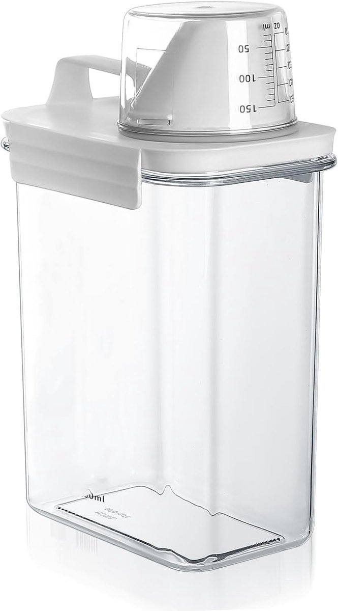 Wasmiddeldispenser - Transparant - 2300 ml - Luchtdichte Opbergdoos met Maatbeker - Voor Vloeibaar Wasmiddel en Poeder